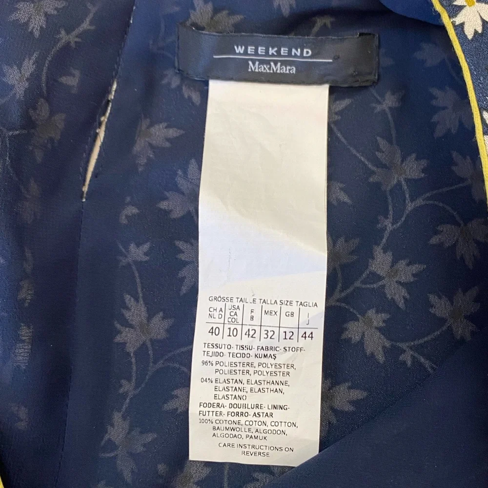 Weekend Max Mara Dress Short Sleeve Navy Blue w/ White green Floral Mini Size 10 - Picture 10 of 10